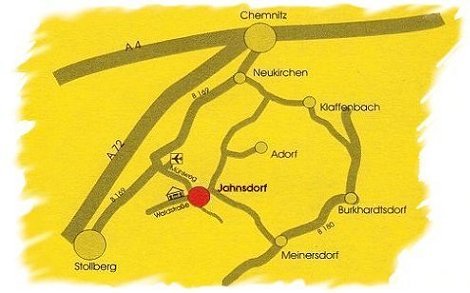 Anfahrtsskizze nach Jahnsdorf, Waldstr.1